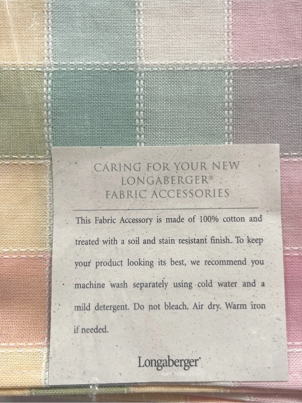 NEW Longaberger Set Of 2 Fabric Cloth Napkins Pastel Plaid 100% Pink Green